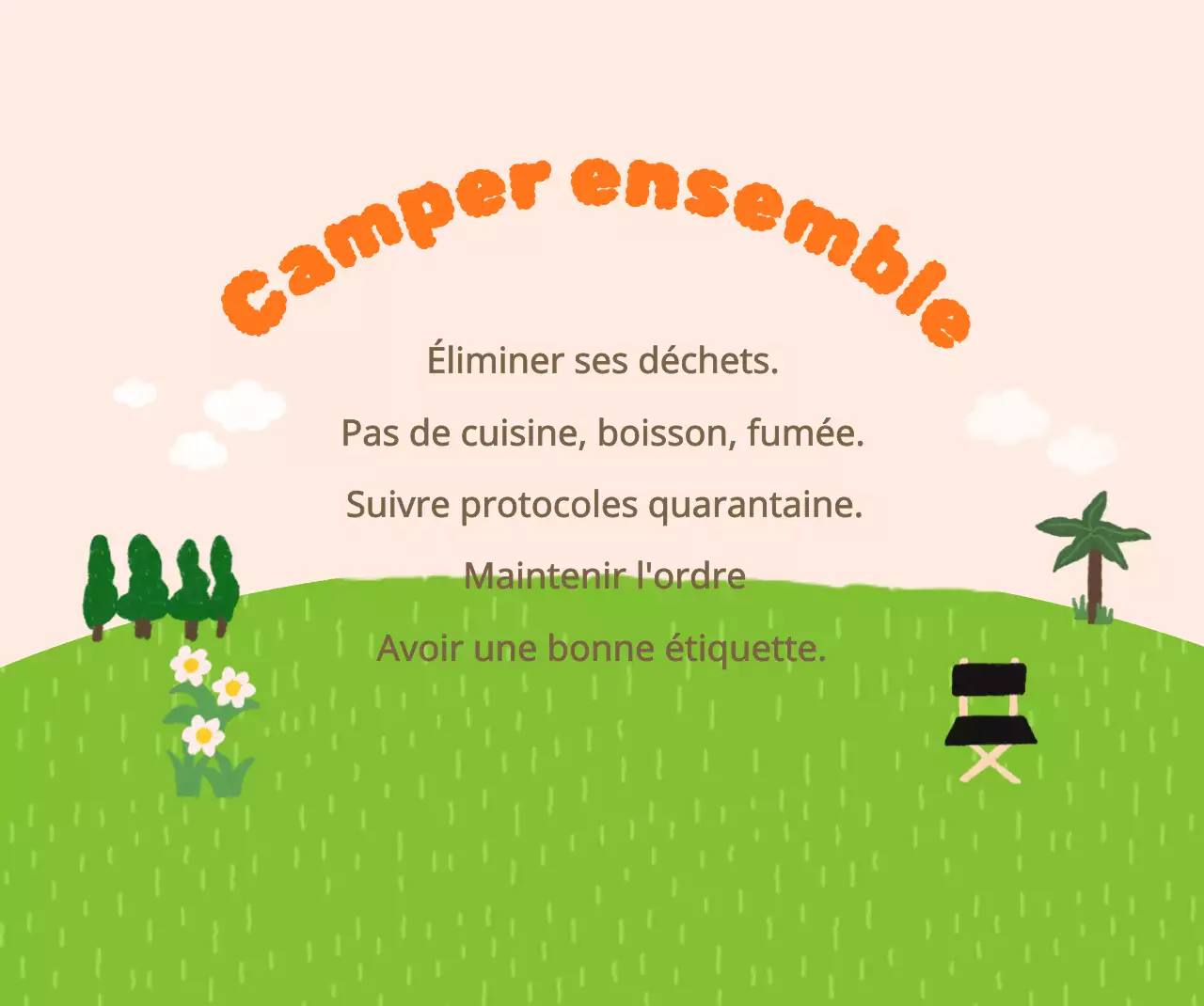 Camping joyeux et lumineux avec des illustrations dessinées à la main