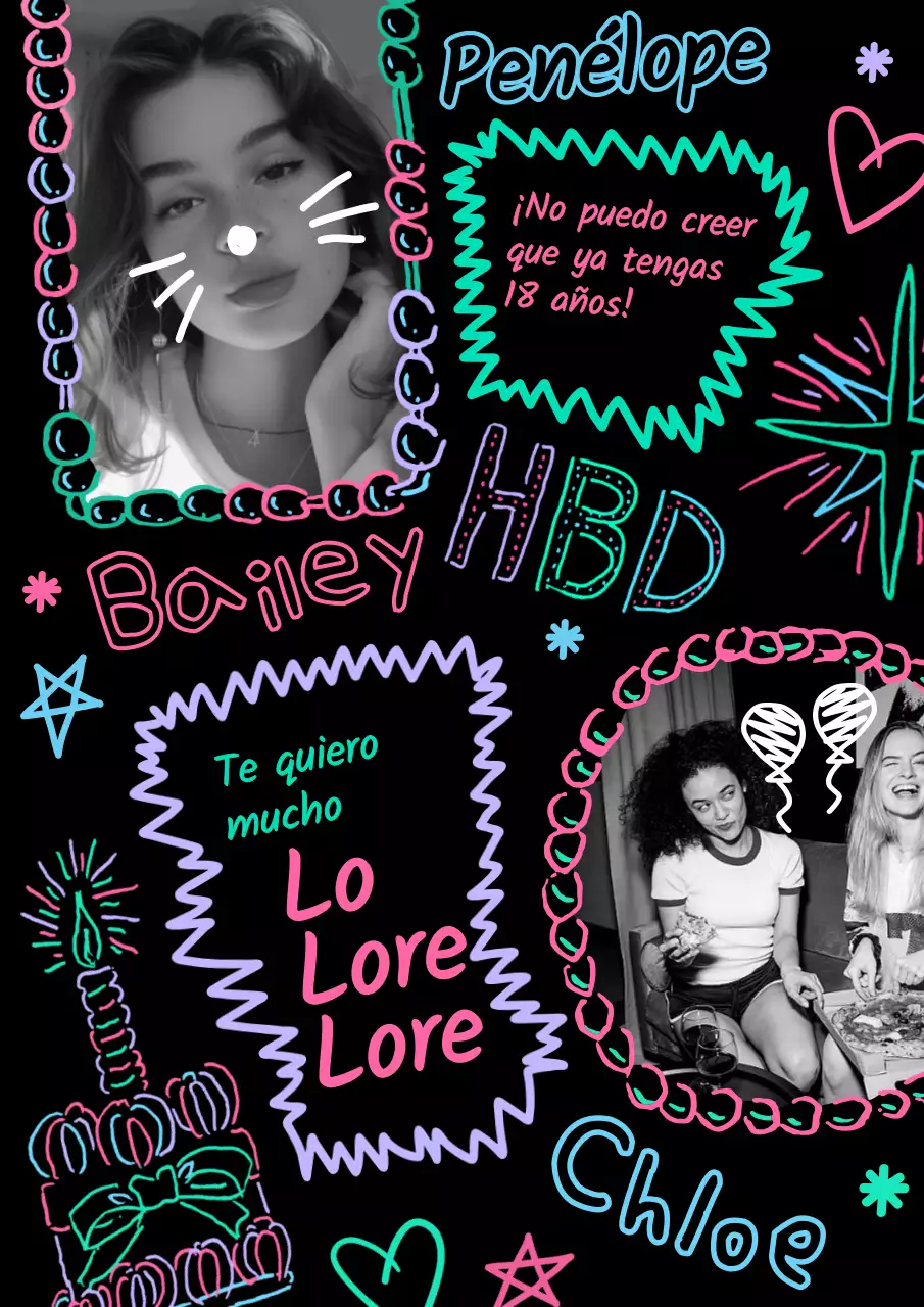 Carteles de cumpleaños coloridos y a la última