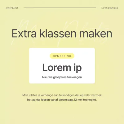 Aankondiging van de toevoeging van een moderne Pilates-les in wit en geel