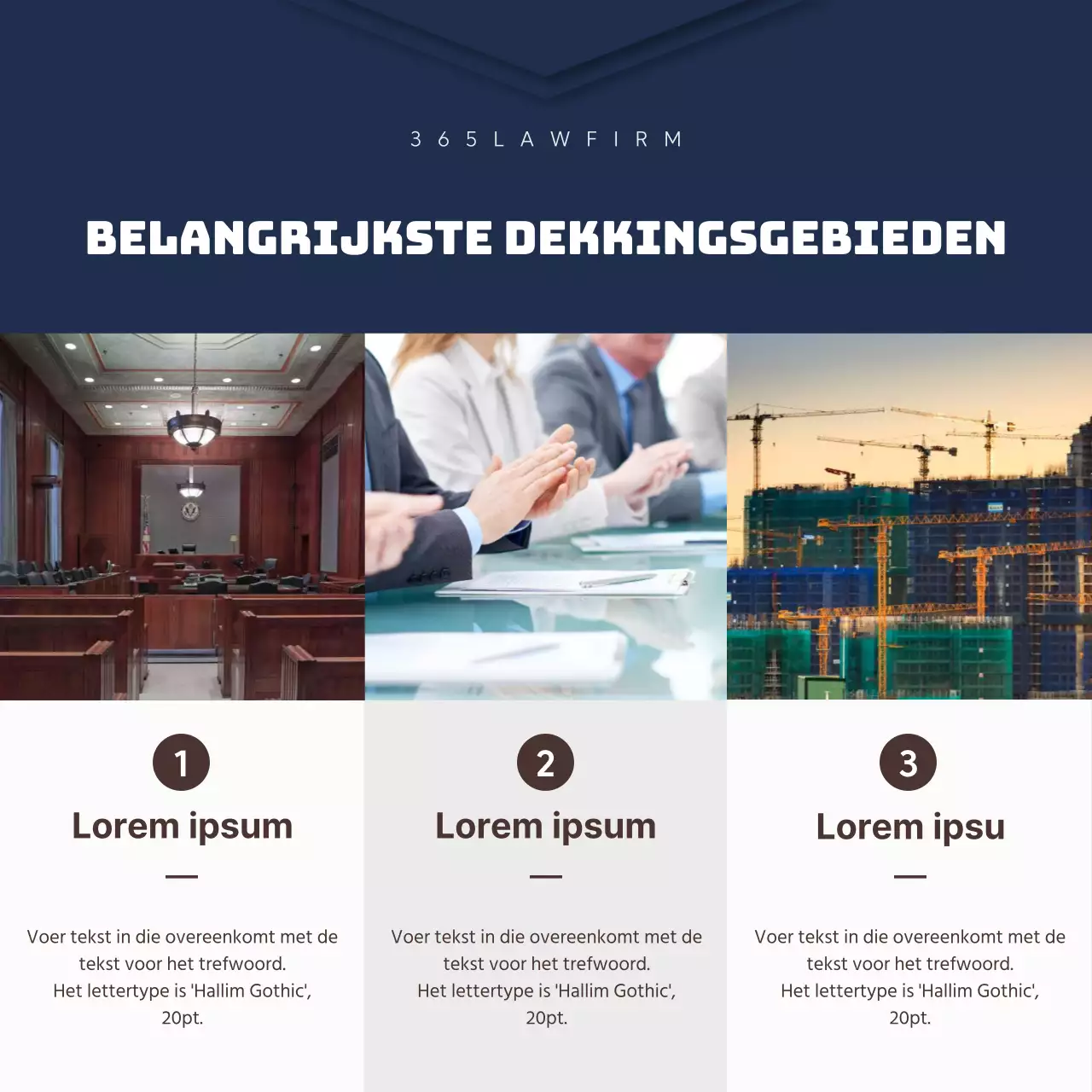 Een eenvoudig advocatenkantoor in marineblauw en bruin