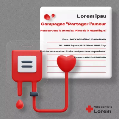 Une campagne de don de sang minimaliste en rouge et gris