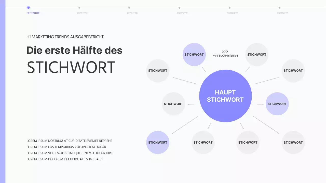 Einfacher Trendbericht zu Marketingthemen in Lila und Schwarz