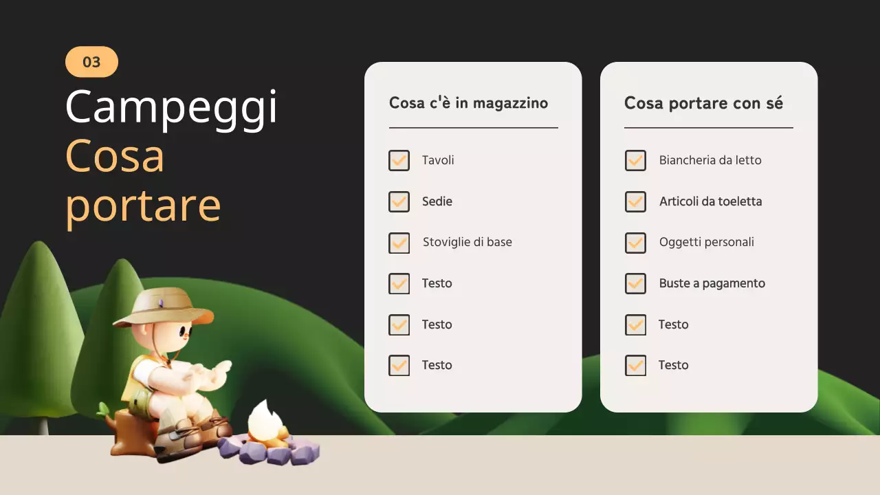 Guida al campeggio estivo arancione e beige