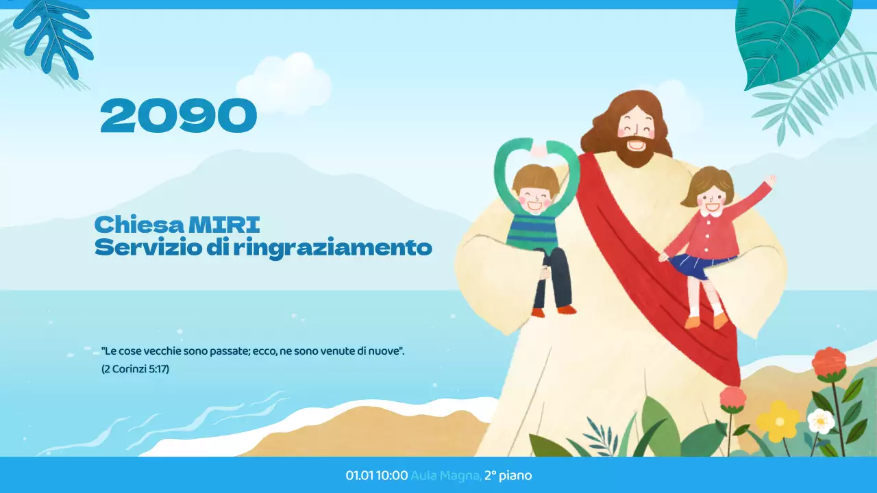 Guida al servizio ecclesiastico con un'atmosfera tropicale in blu e azzurro