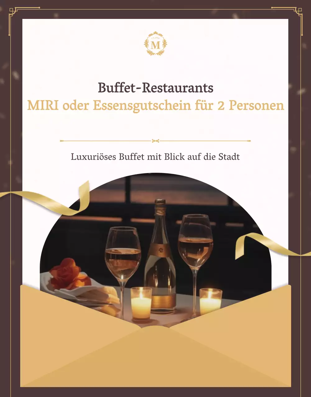 Bewerben Sie einen Essensgutschein für ein luxuriöses Buffetrestaurant in Braun und Gold