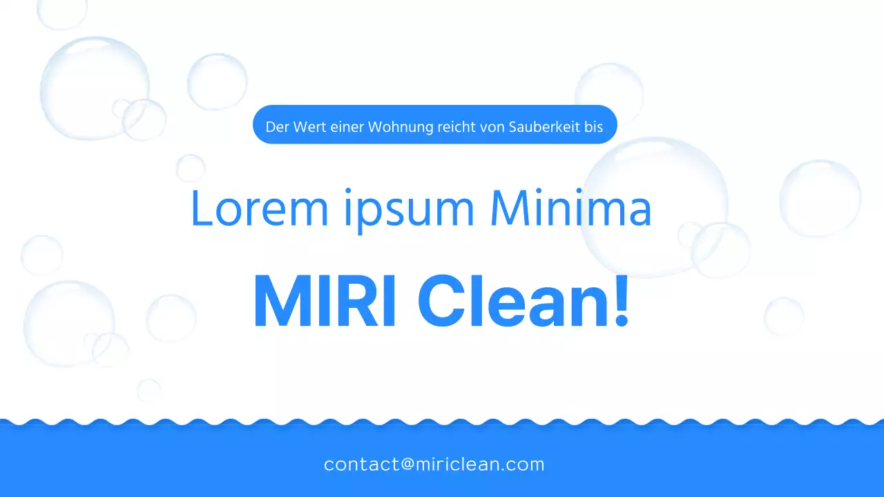 Ein einfacher blau-weißer Prospekt für eine Reinigungsfirma, die einzieht