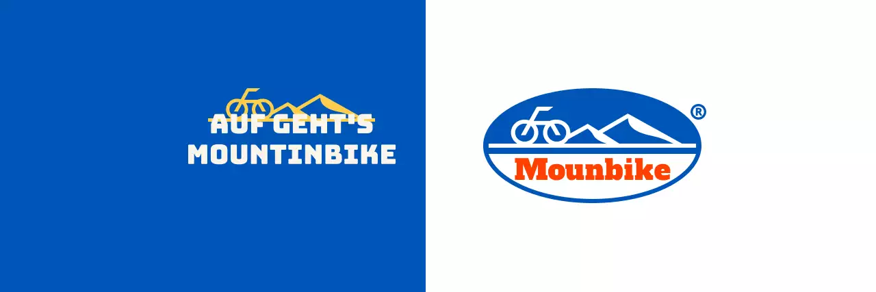 Mountainbike-Club mit einem einfachen Logo mit Bergen und Fahrrädern