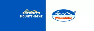 Mountainbike-Club mit einem einfachen Logo mit Bergen und Fahrrädern