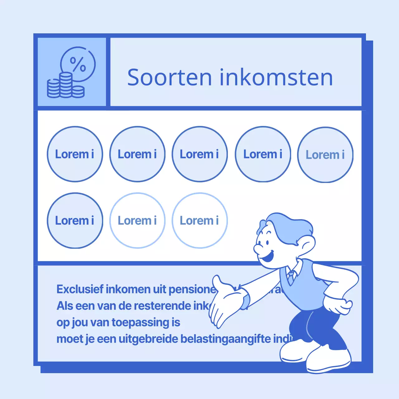 Eenvoudige blauwe en lichtblauwe instructies voor het betalen van de belastingaangifte