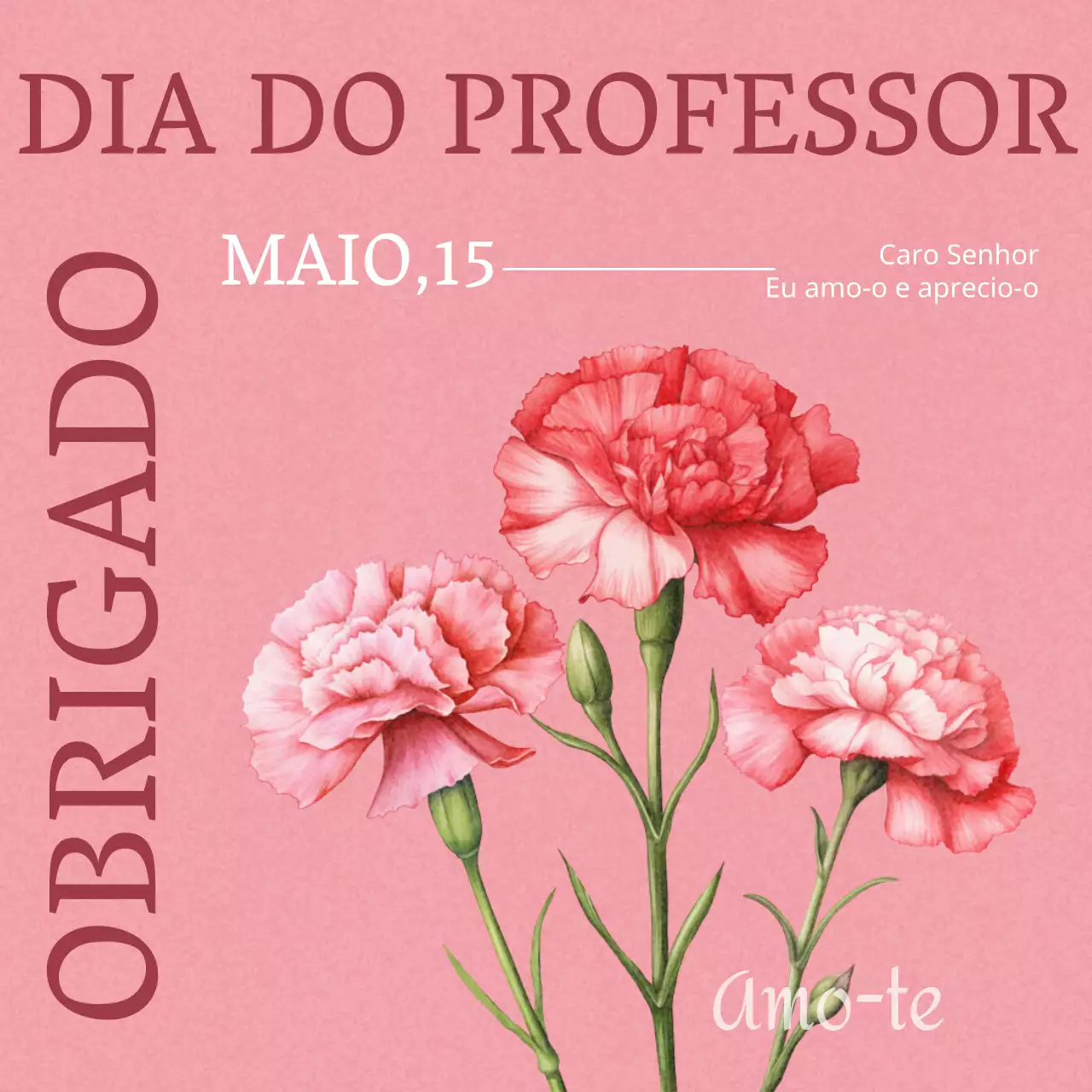 Uma simples nota de agradecimento para o Dia do Professor em vermelho e cor-de-rosa