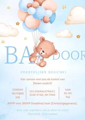 Hemelsblauwe fantasie baby shower uitnodiging