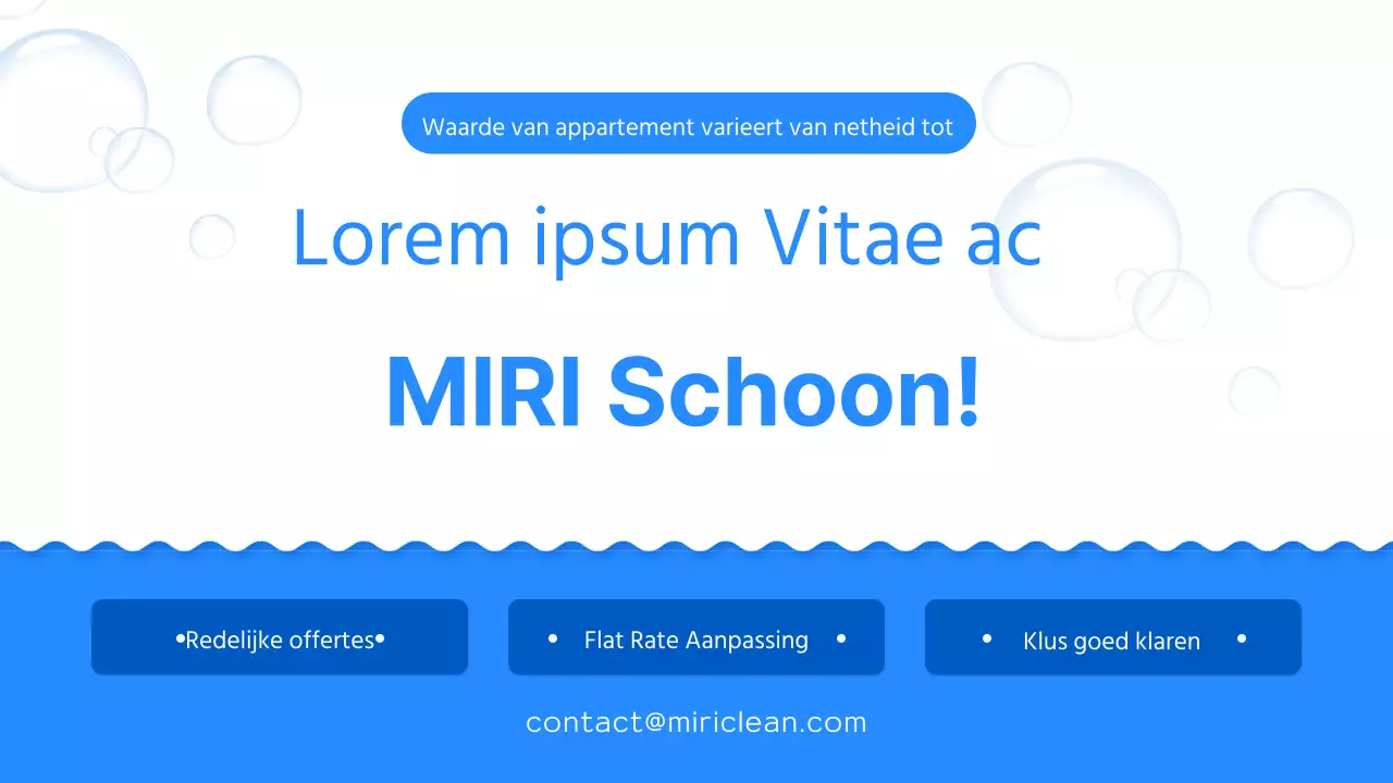 Een eenvoudige blauw-witte prospectus voor een schoonmaakbedrijf