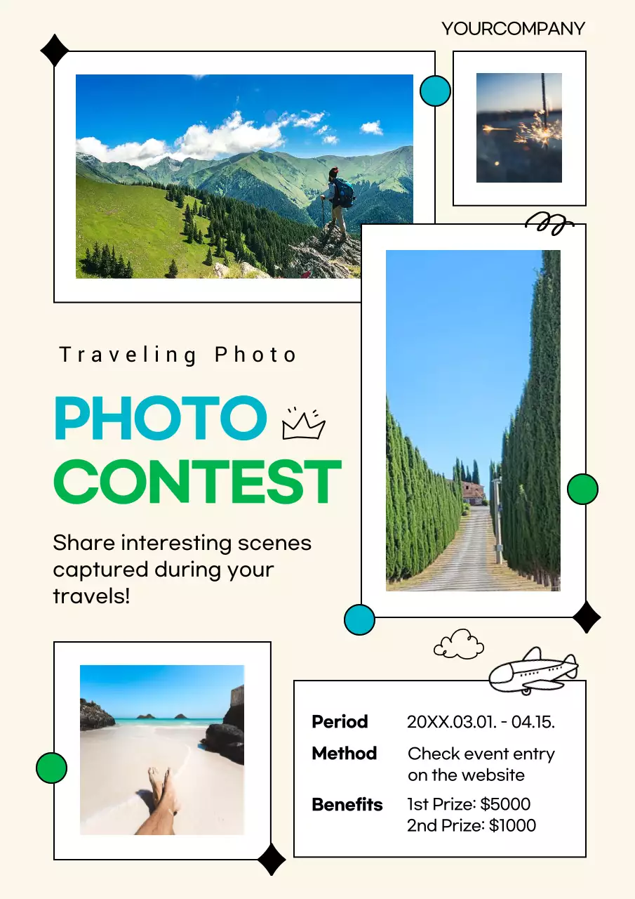 Simple photo contest promotional poster in green and light blue