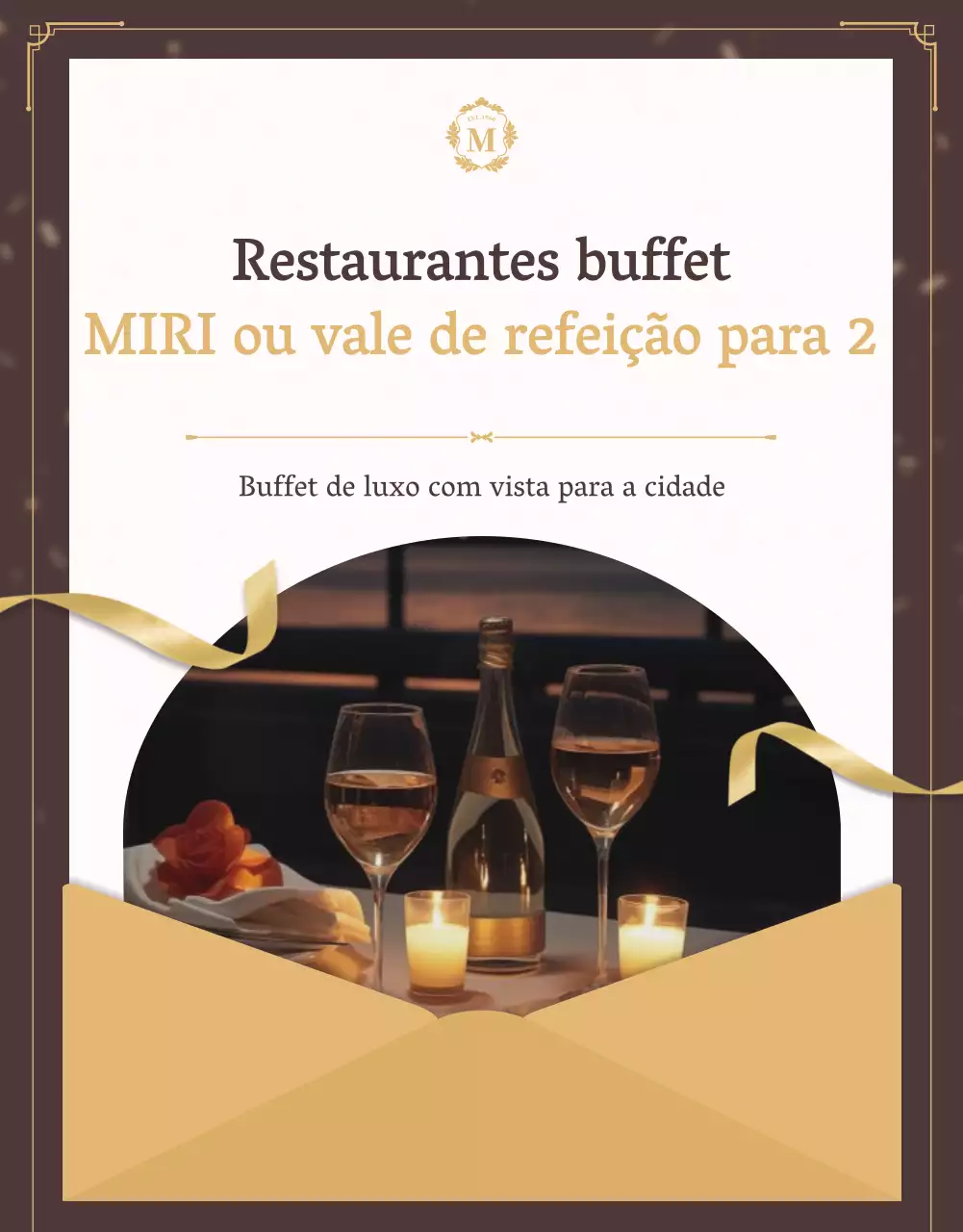 Promover um vale de refeição para um restaurante buffet de luxo em castanho e dourado