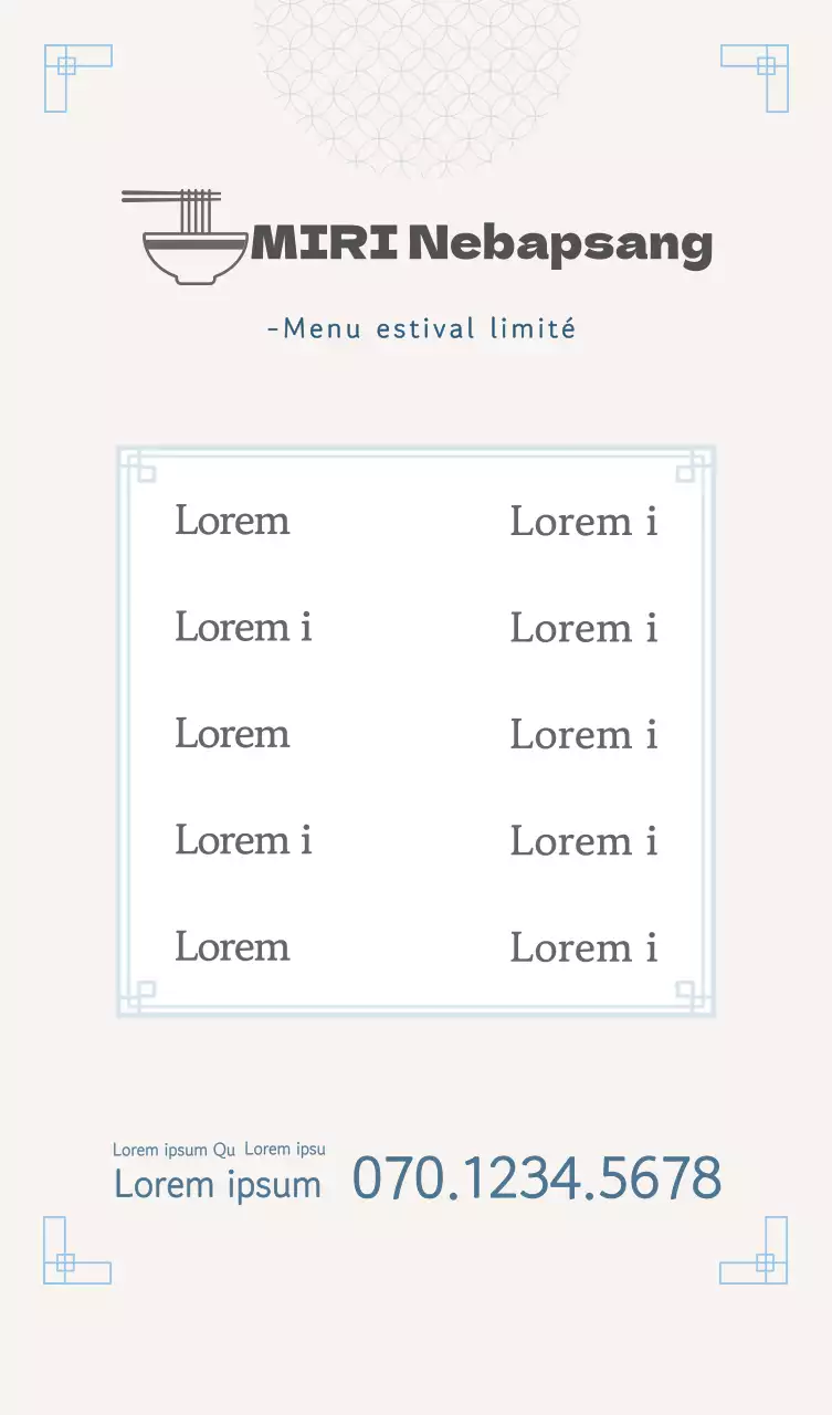 Information sur le menu d'été Stand POP A