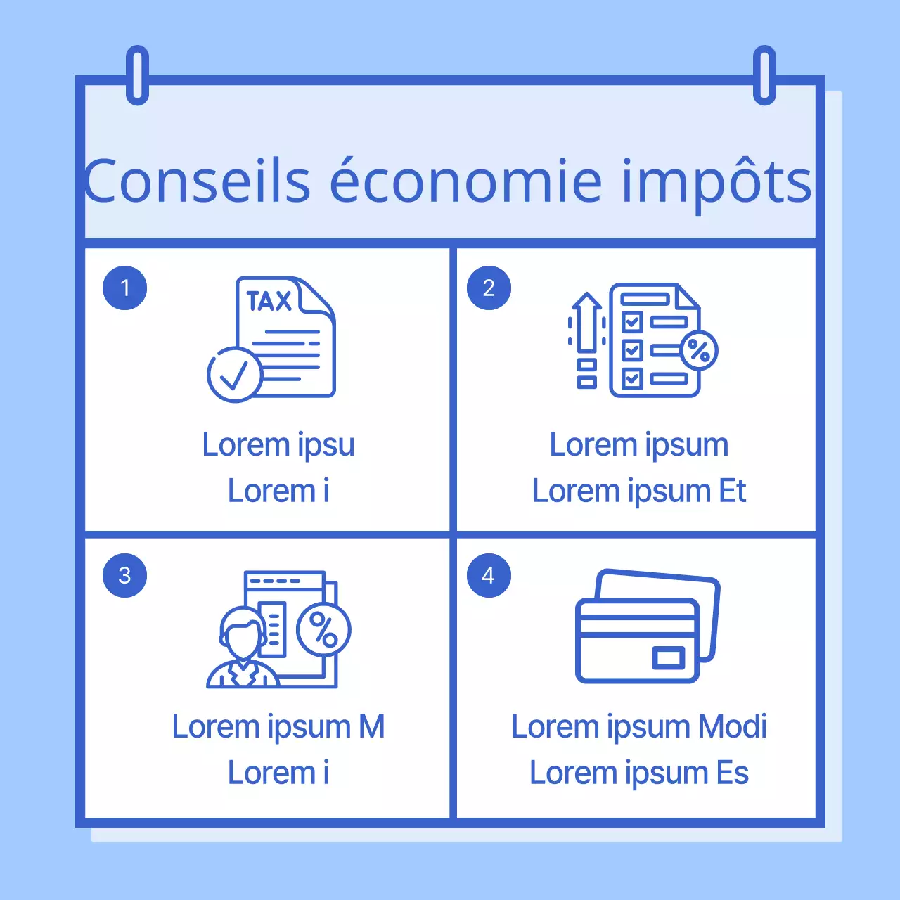 Instructions simples pour le paiement de la déclaration d'impôts en bleu et bleu clair