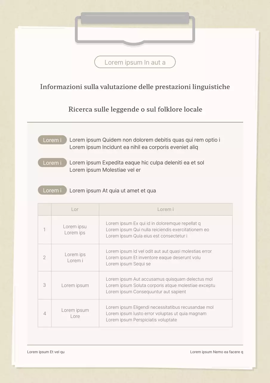 Un semplice concetto di appunti in beige e bianco per la Guida alla valutazione delle prestazioni linguistiche.
