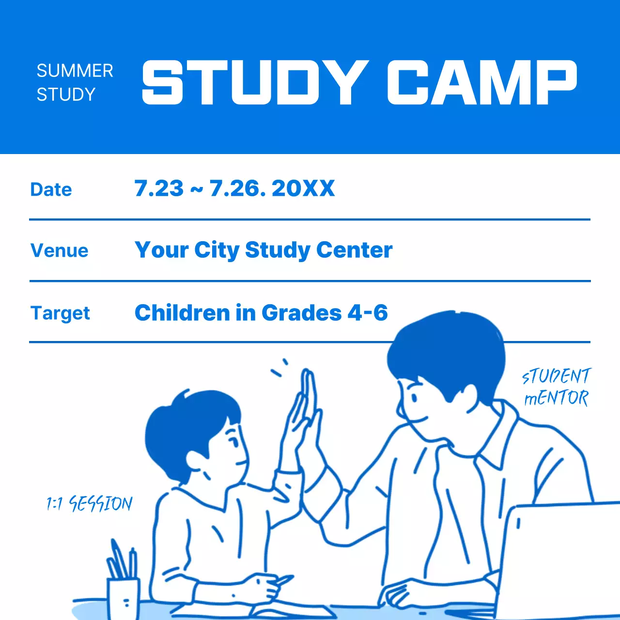 Blue Simple Study Camp Promotion Social Media Post