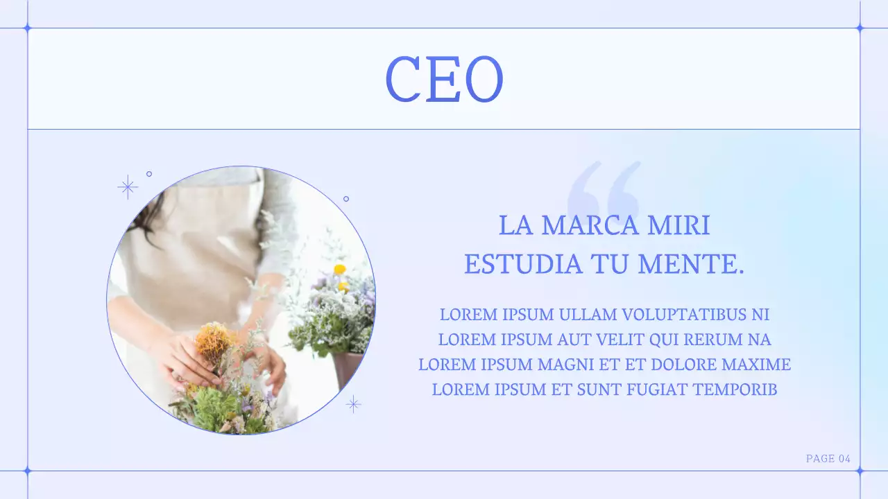 Resumen de marca para una sencilla floristería en azul y morado