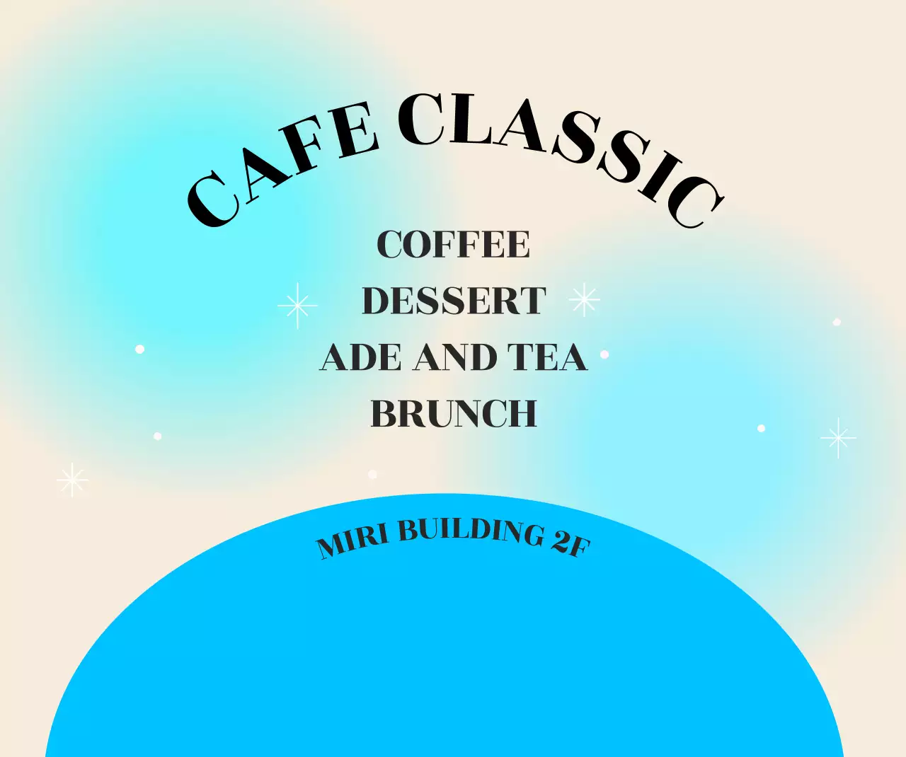 かき氷メニューの写真とグラデーションの背景が涼しげな夏のカフェメニュー。