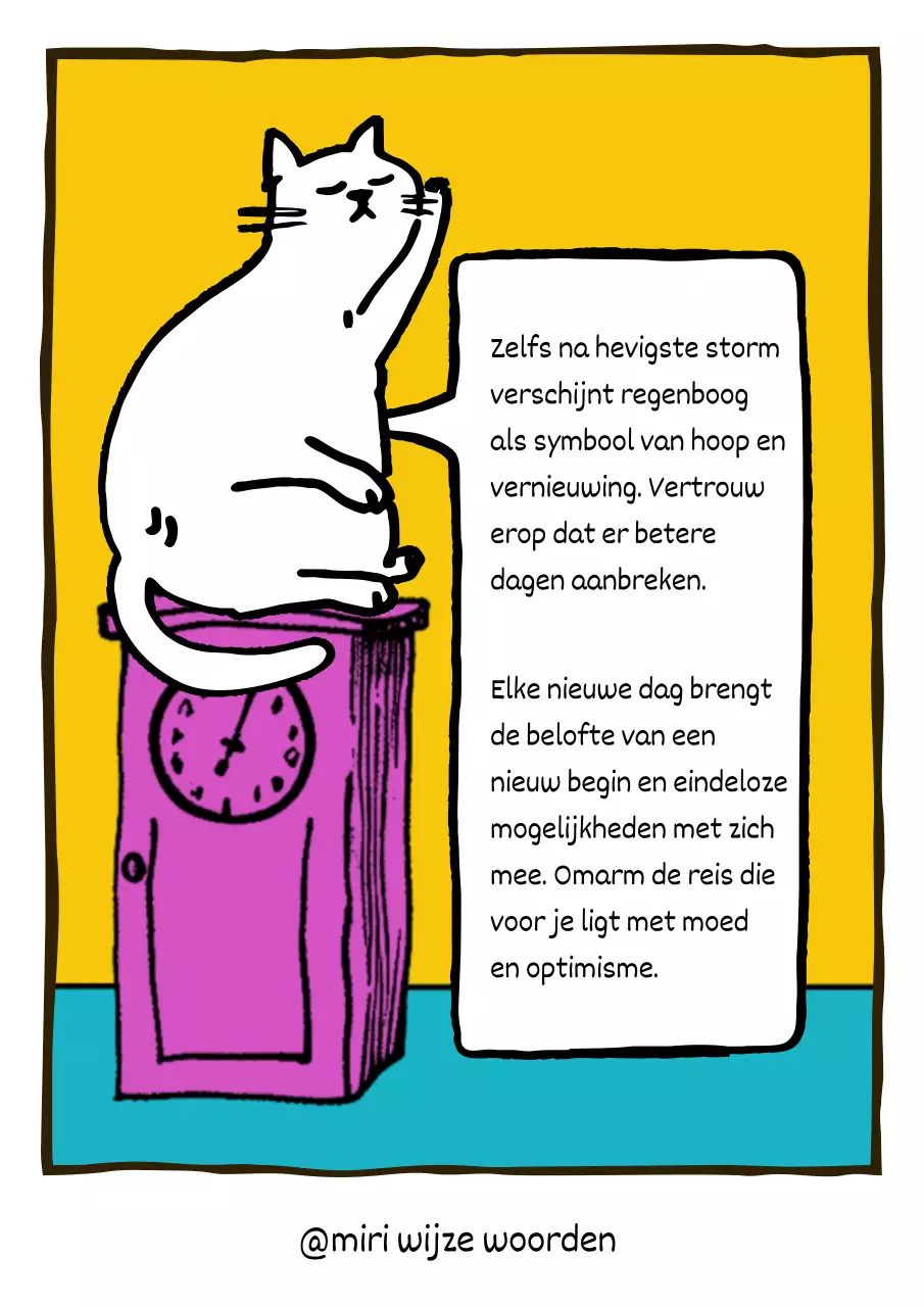 Plaats een cartoonillustratie van een schattige kat in groen en lichtblauw