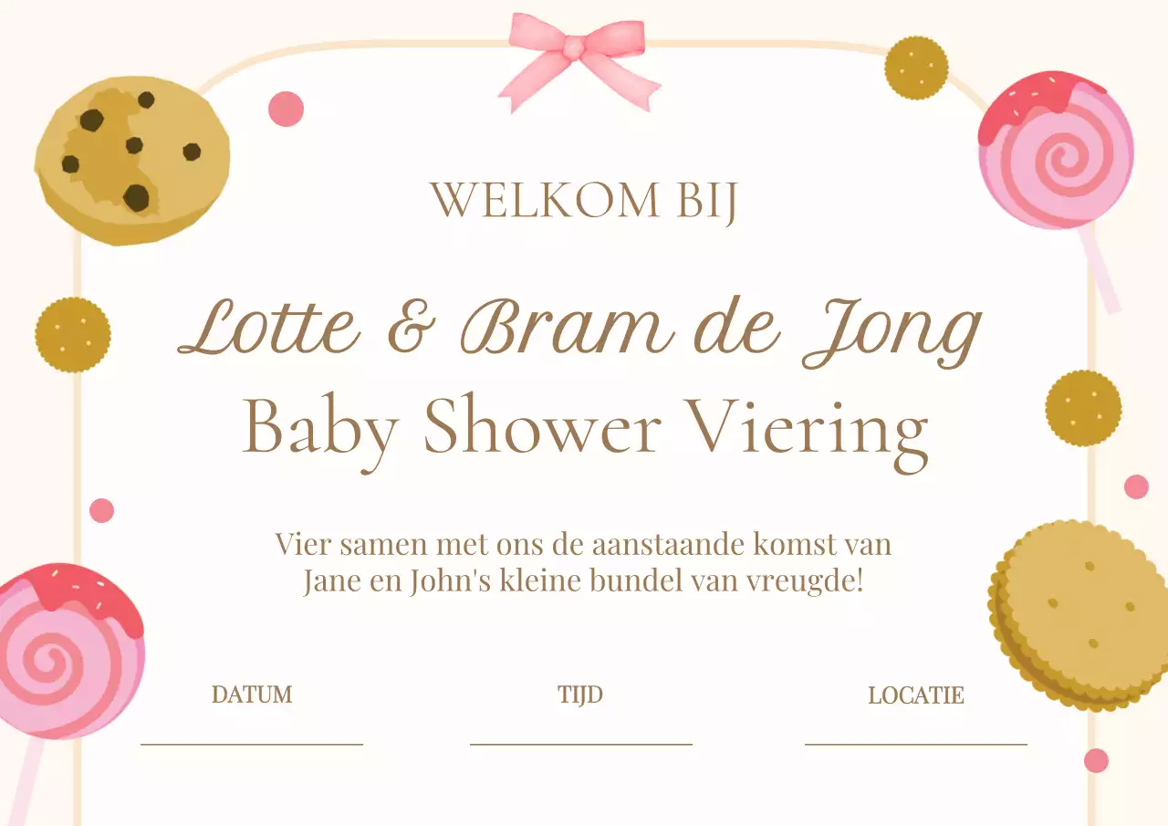 Beige en Roze Moderne Baby Shower Feestelijke Uitnodiging