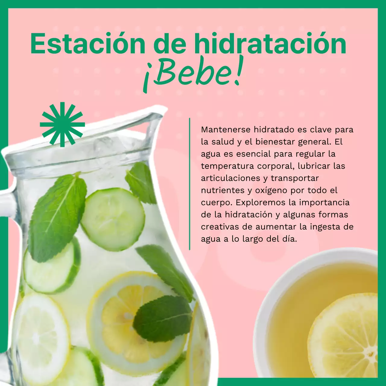 Publicidad verde y rosa sobre alimentos frescos y saludables