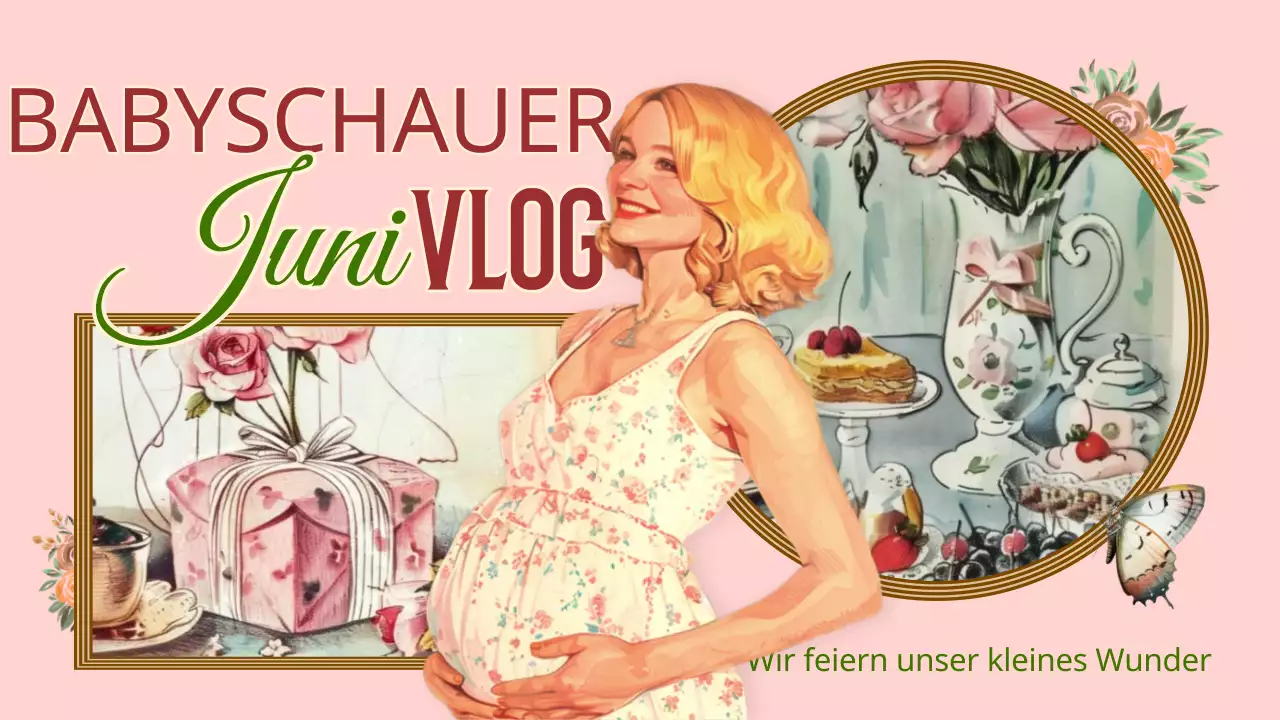 Werben Sie für einen Vintage-Babyparty-Vlog in Rosa und Orange