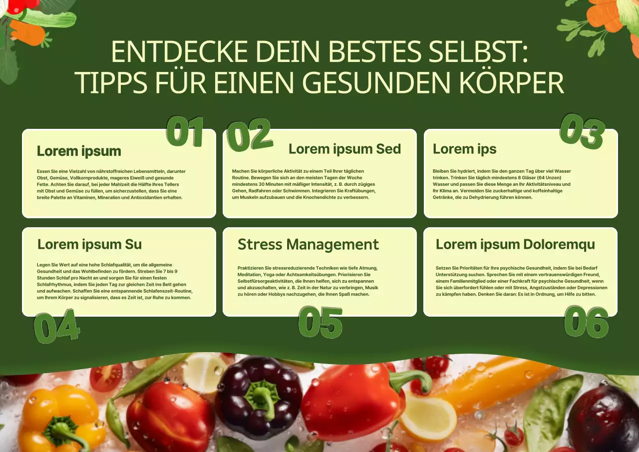 Grüner und orangefarbener Leitfaden für einen modernen, gesunden Lebensstil