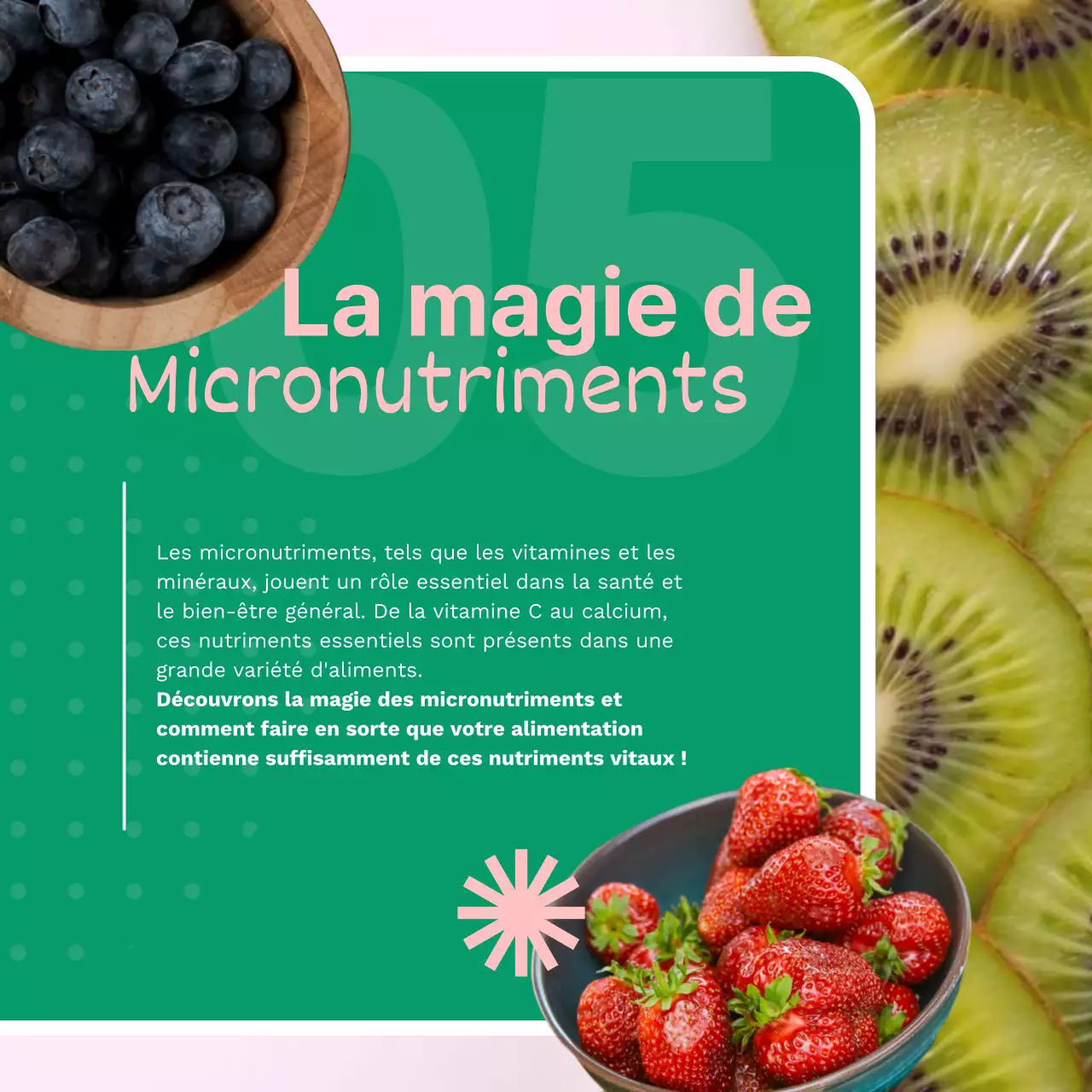 Publicité pour les aliments frais et sains, verts et roses