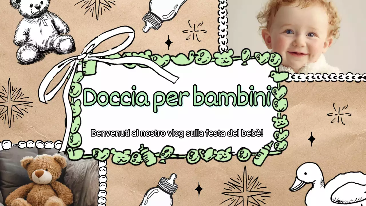 Simpatico annuncio di baby shower in verde e grigio