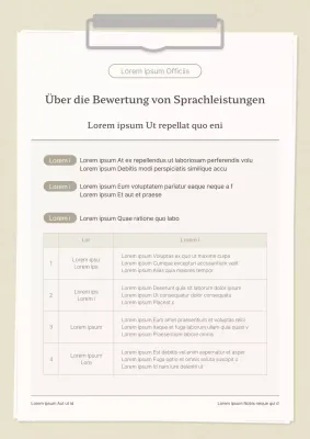 Ein einfaches Klemmbrettkonzept in Beige und Weiß für den Leitfaden zur Beurteilung der Sprachleistung