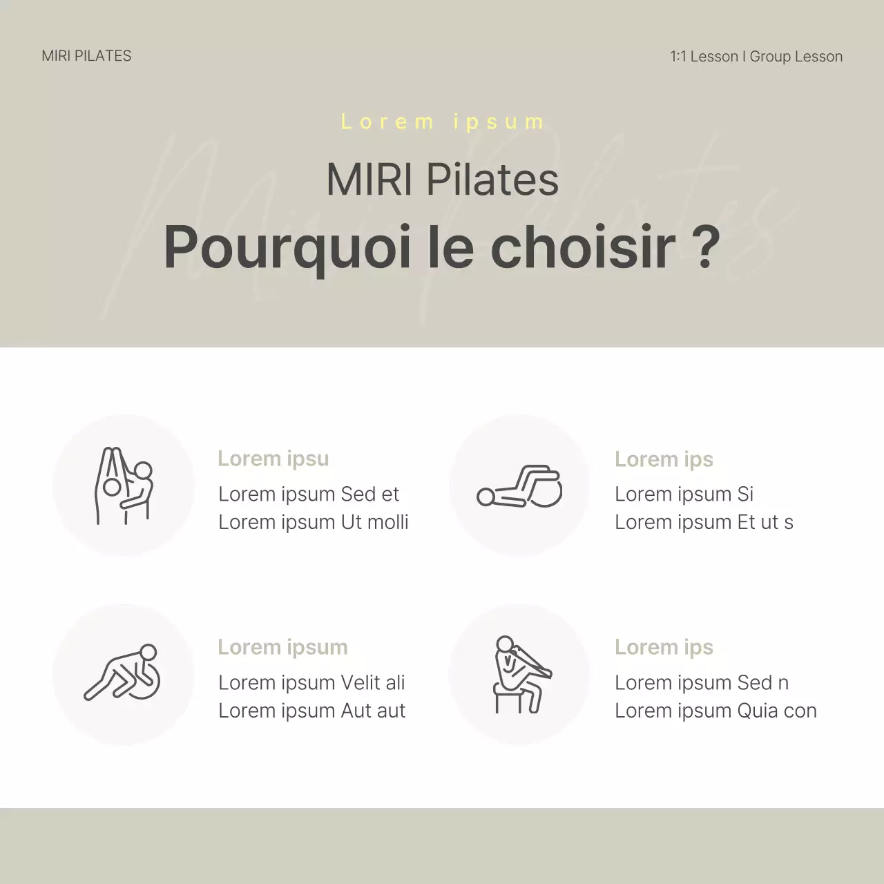 Modern Pilates social media marketing en beige et jaune