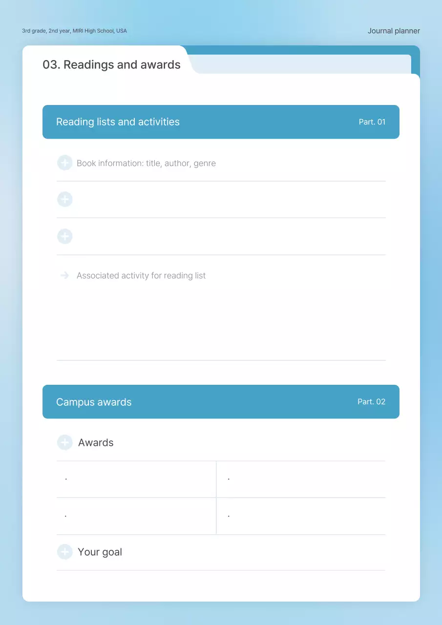 Planejador de vida moderno azul