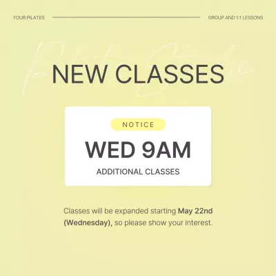 Yellow Minimal Pilates Notice Social Media Post