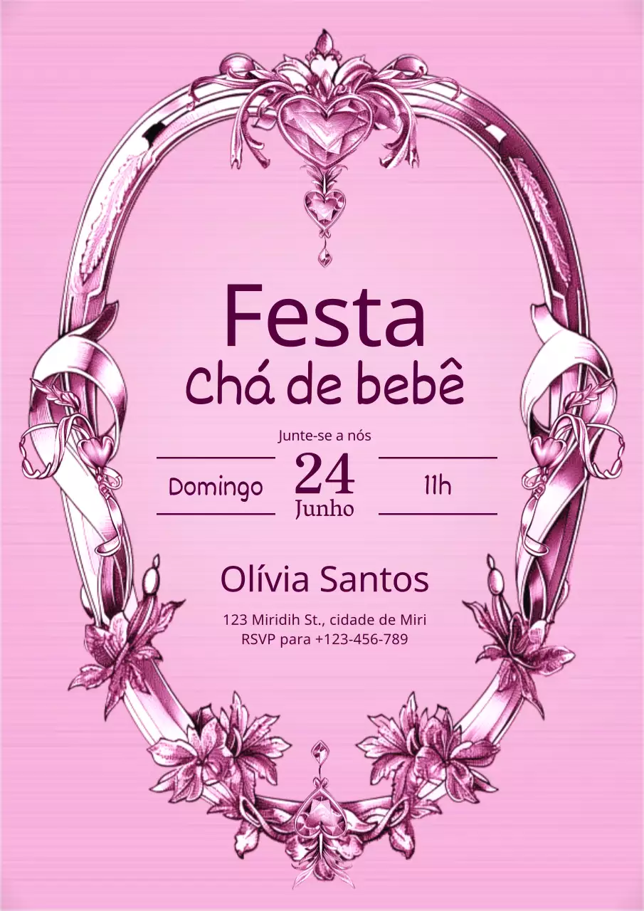 Convite vintage para festa de chá de bebé em rosa e azul