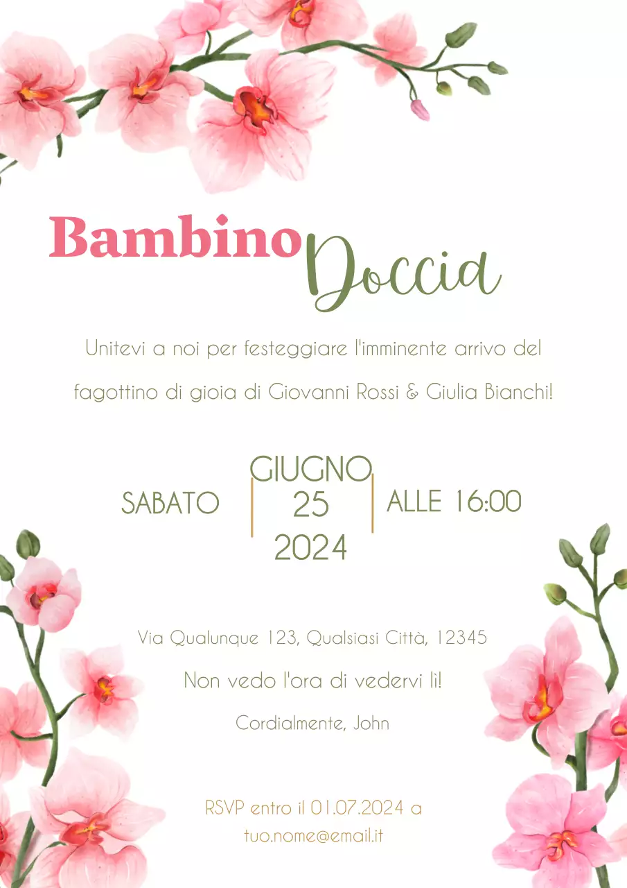 Invito per baby shower con fiori naturali rosa