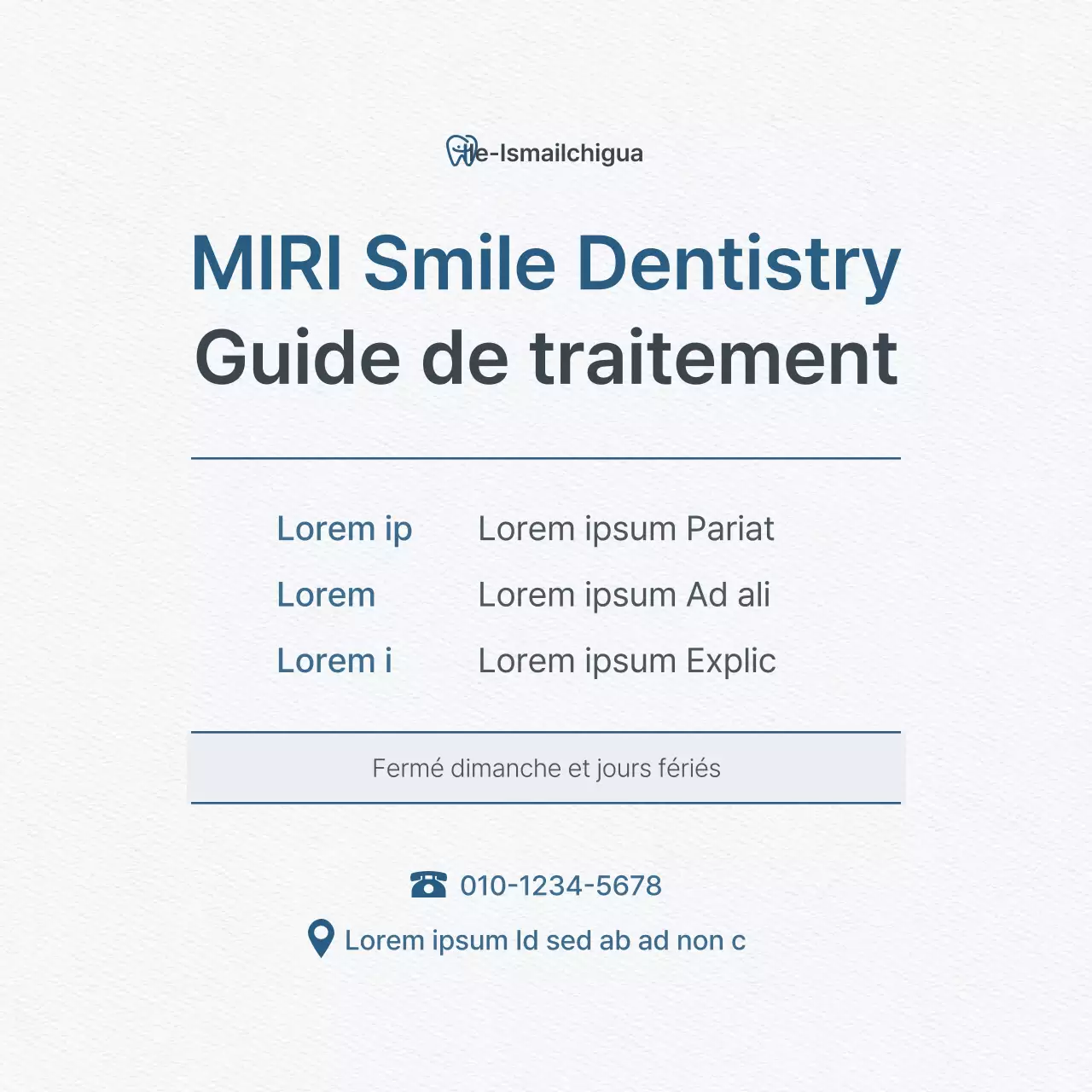 Un kit de médias sociaux simple, blanc et bleu clair, pour promouvoir le cabinet dentaire.