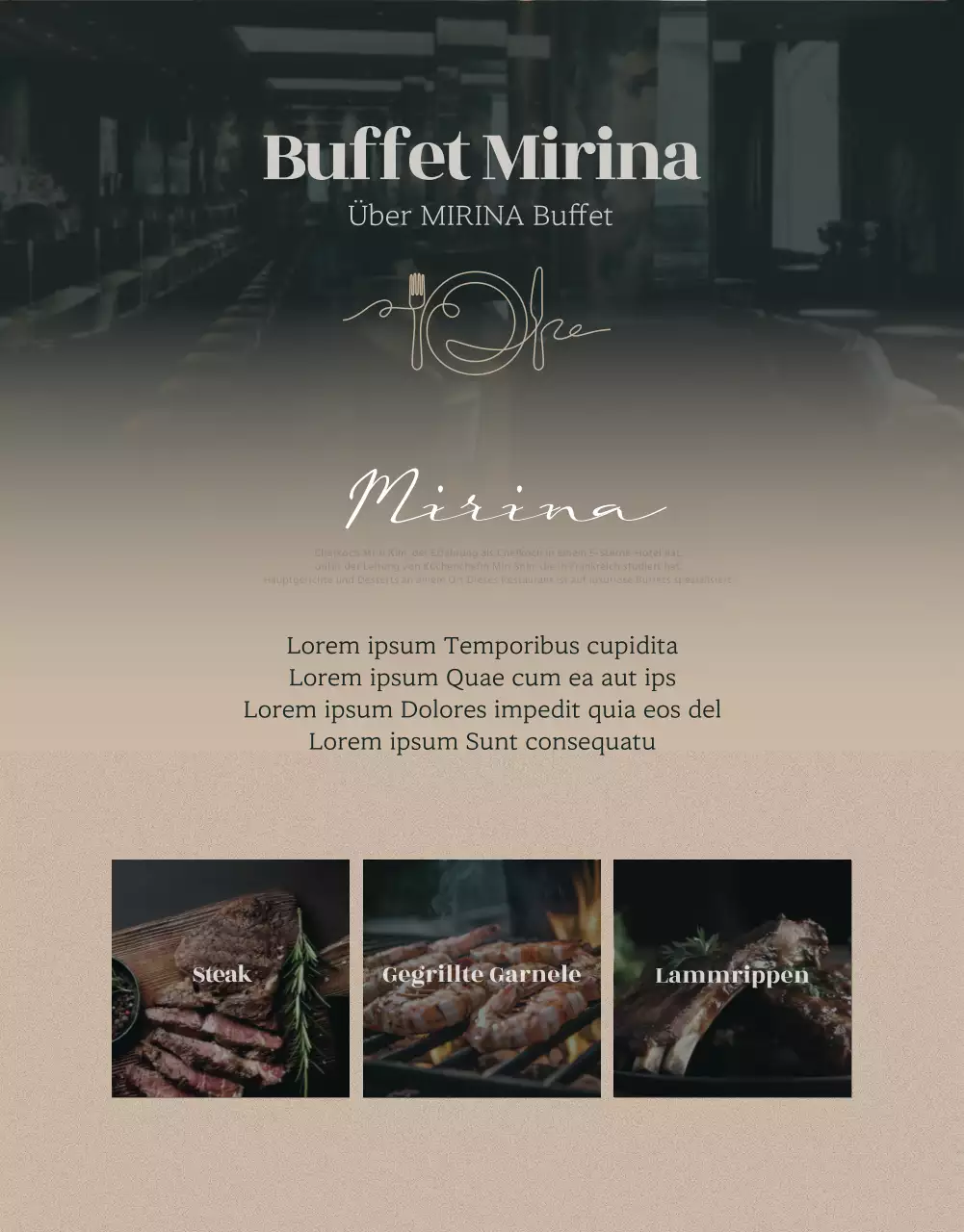 Werben Sie für luxuriöse Hotel-Buffet-Essensgutscheine in Gold und Khaki