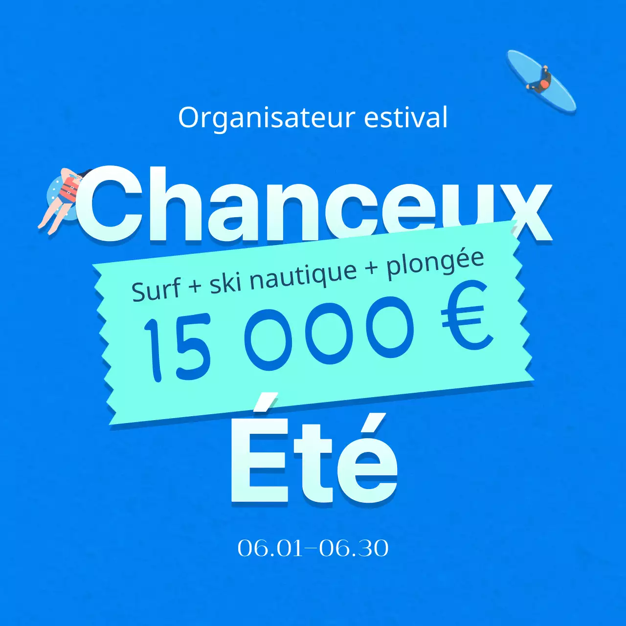 Publicité pour les sports d'été avec un accent sur le bleu