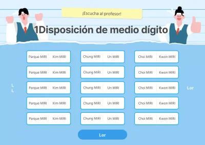 Sobre la tabla de asientos de la escuela de caracteres azul y celeste
