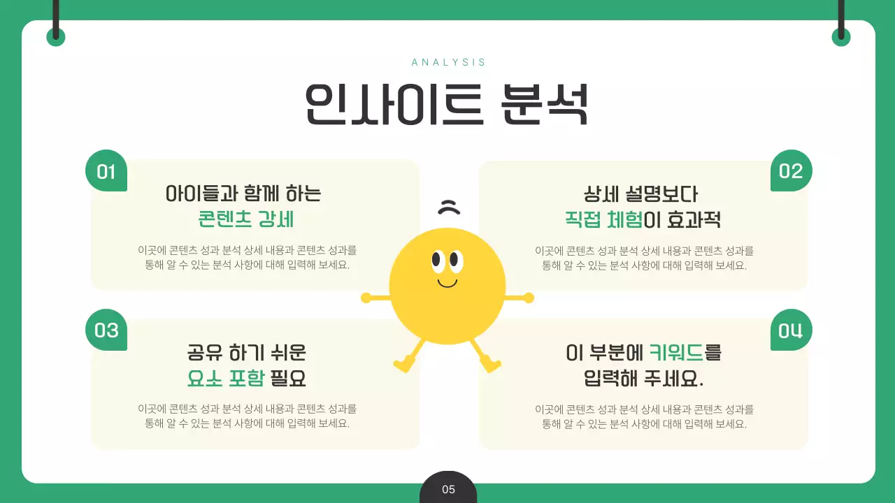 초록색과 노랑의 아기자기한 키즈 콘텐츠 인사이트 분석 보고서