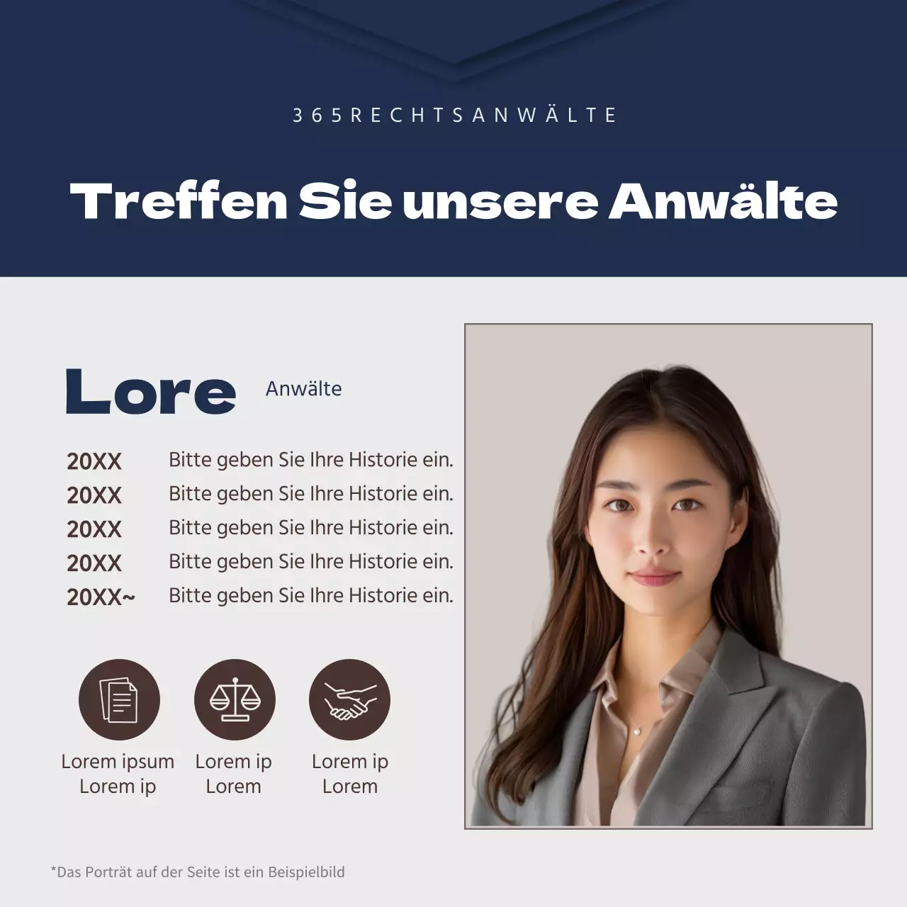 Ein einfacher Kanzleiposten in Marineblau und Braun