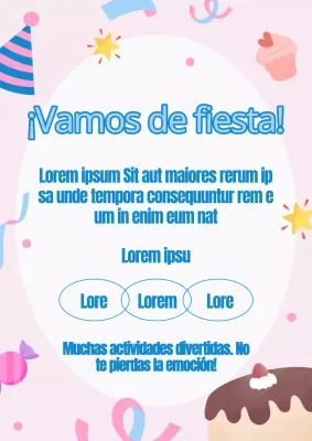 Invitación de cumpleaños rosa y azul en negrita