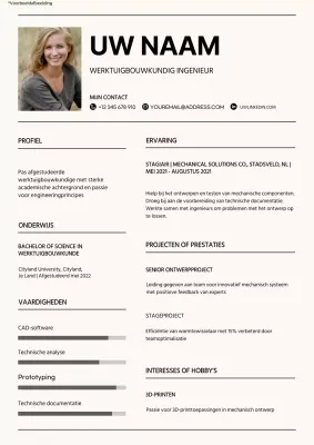 Eenvoudig portfolio voor werktuigbouwkundig ingenieur in zwart en beige