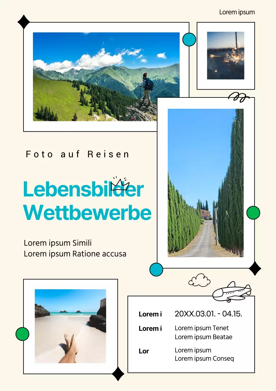 Einfaches Werbeplakat für einen Fotowettbewerb in Grün und Hellblau
