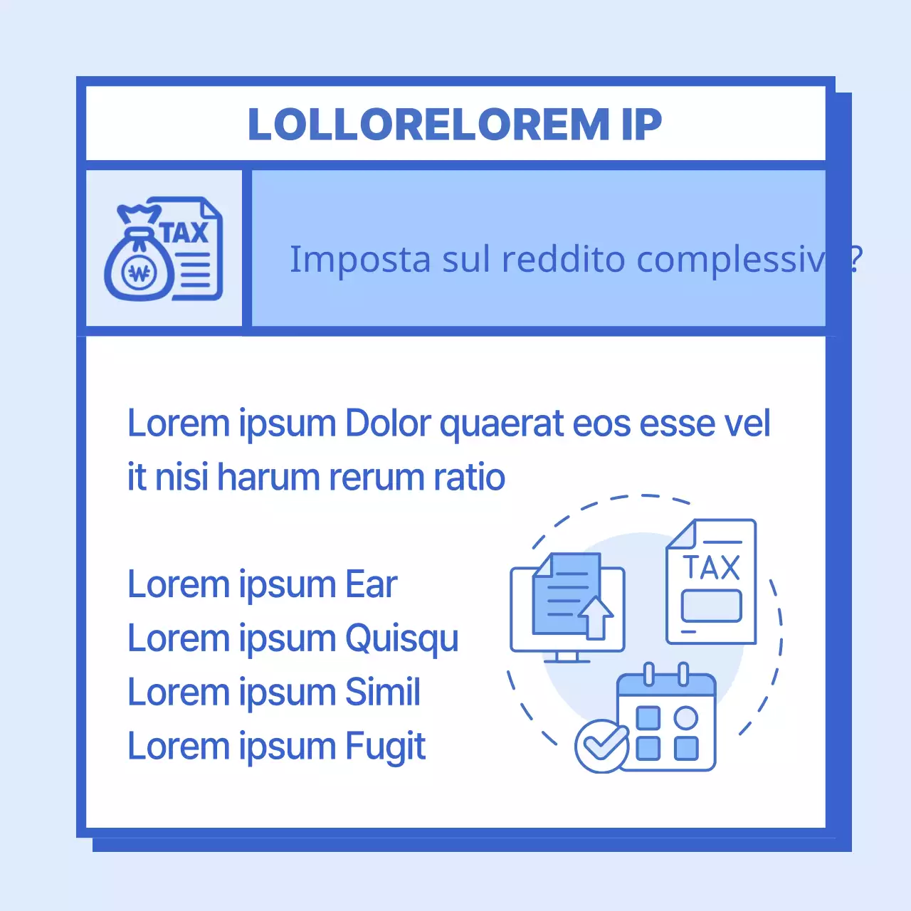 Istruzioni semplici per il pagamento della dichiarazione dei redditi in blu e azzurro
