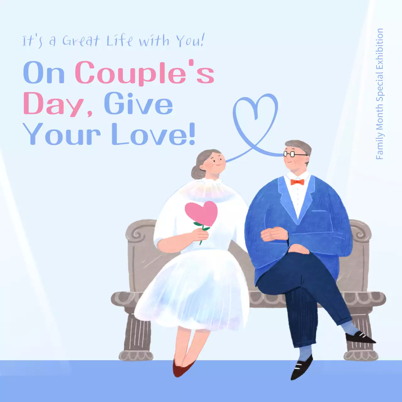 블루 빈티지 커플 전시회 소셜 미디어 게시물