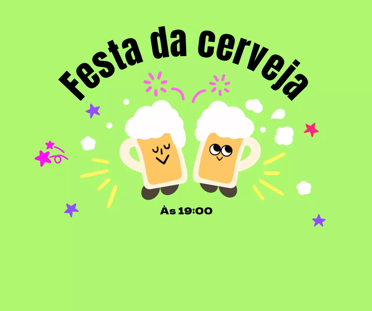 Um festival de fantasia com personagens de cerveja e fogos de artifício