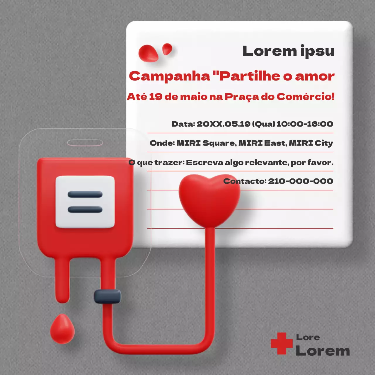 Uma campanha de doação de sangue minimalista em vermelho e cinzento